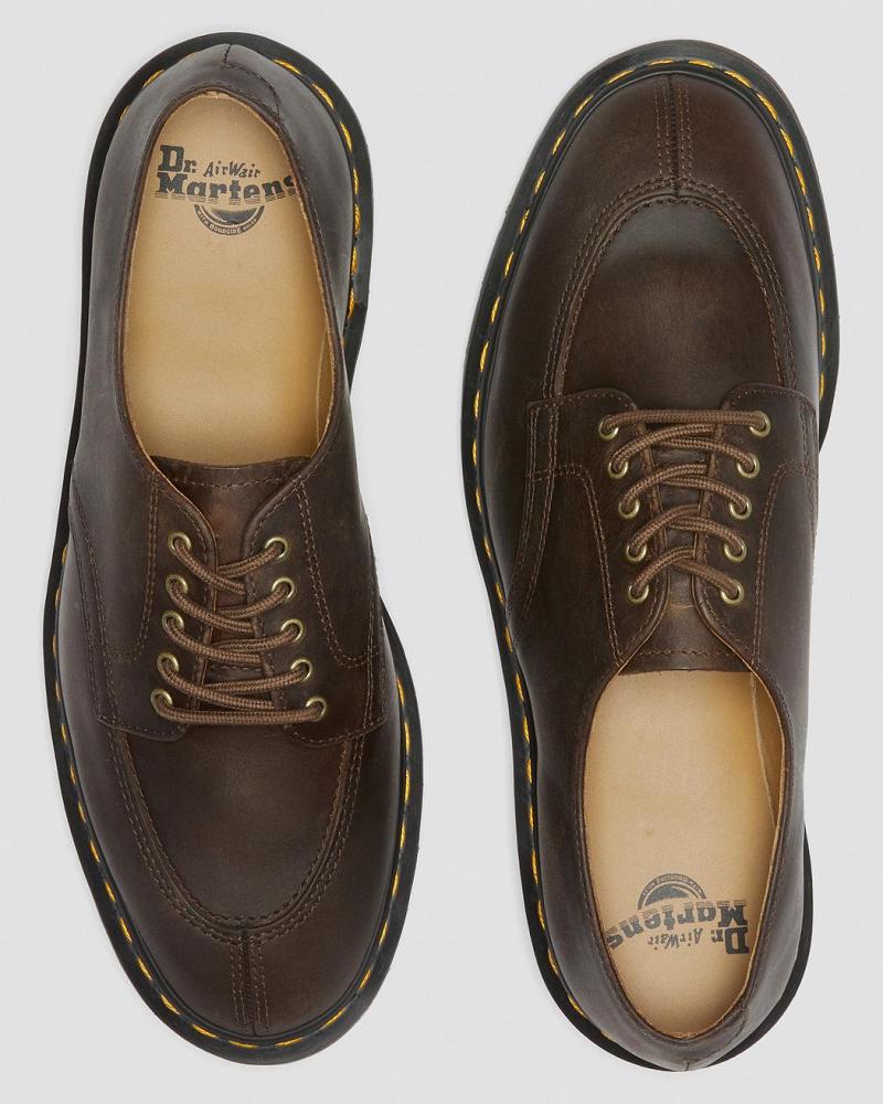 Dark / Brown Men's Dr Martens 2046 Crazy Horse Leather Oxfords Shoes | CA 610QMA